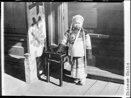 Small Chinese girl in traditional dress, Chinatown, Los Angeles, ca.1920, 1920
