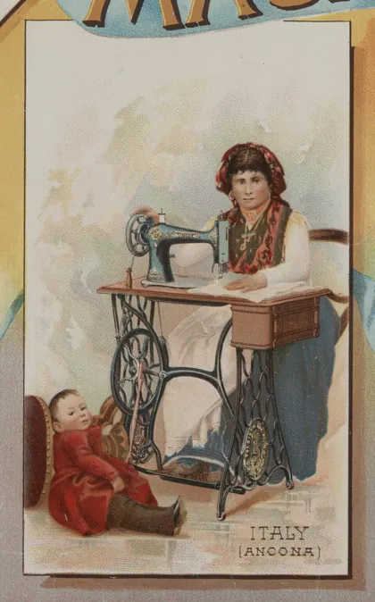 Italy - All nations use Singer sewing machines - J. Ottmann Lith. Co., Puck Buil, 1892