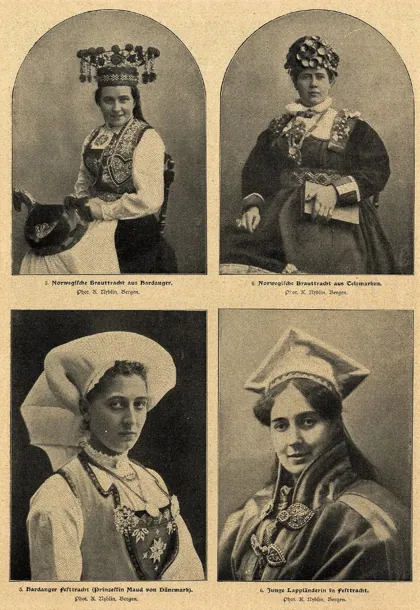 Bunadskledd ungdom fra Setesdal danser, ca 1905, 1905