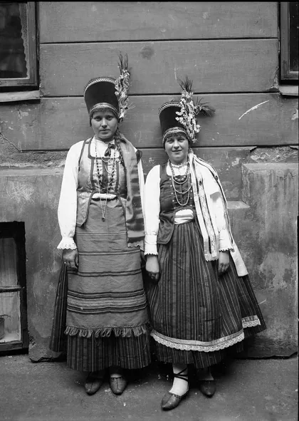 Polish women in traditional costumes from Green Kurpie (Kurpie Zielone), 1927