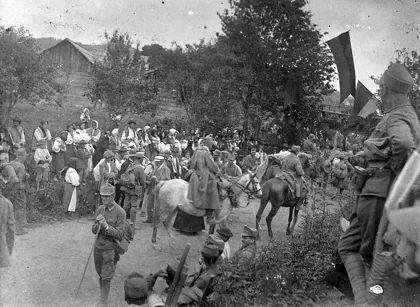Horse, rider, uniform, flag, folk costume, Romanian soldier Fortepan 10232, 1940
