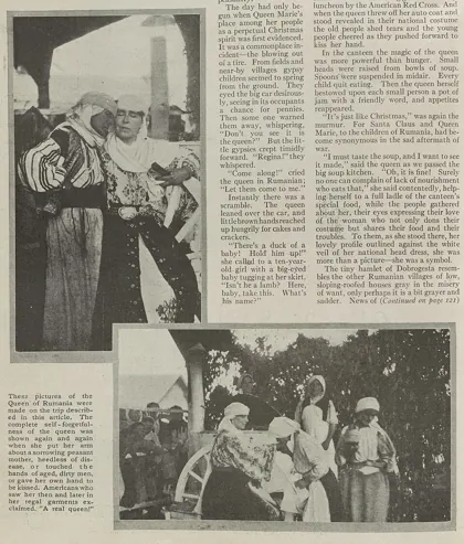 Queen Marie of Romania, in traditional Romanian dress, visiting peasants in the , 1918