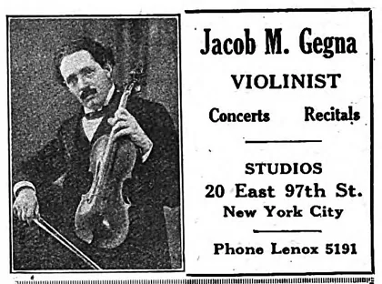 Jacob Gegna advertisement in Musical Observer 1918, 1918